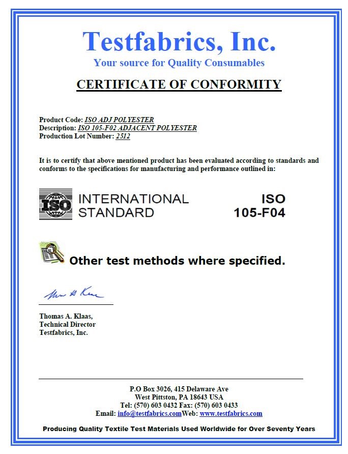 Полиэфирная смежная ткань Testfabrics