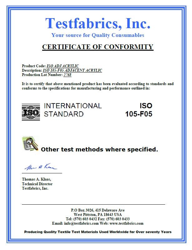 Акриловая смежная ткань Testfabrics